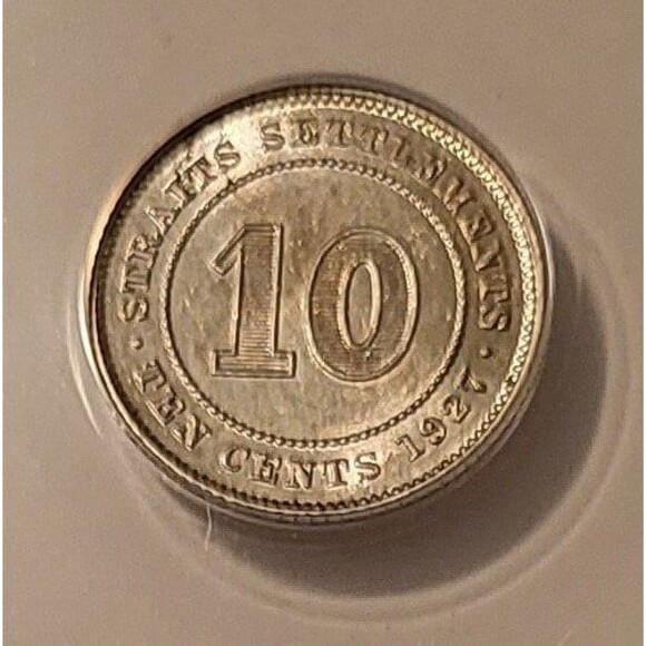 Straits Settlements -Malaysia- George V 1927 Silver 10 Cents AU58 ANACS - Picture 3 of 4